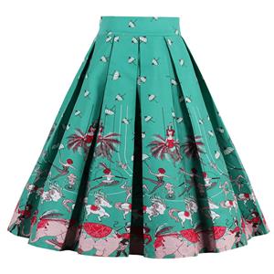 Vintage Cartoon Print High Waisted Flared Pleated Skirt HG12794