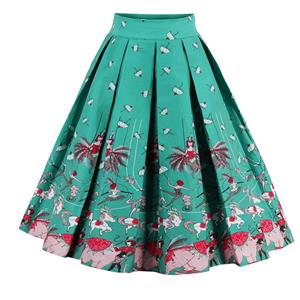 Vintage Cartoon Print High Waisted Flared Pleated Skirt HG12794