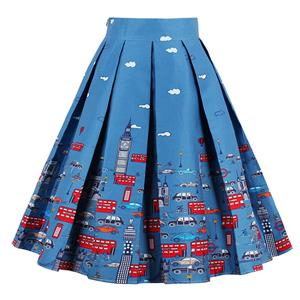 Vintage Cartoon Print High Waisted Flared Pleated Skirt HG12795