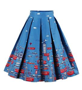 Vintage Cartoon Print High Waisted Flared Pleated Skirt HG12795