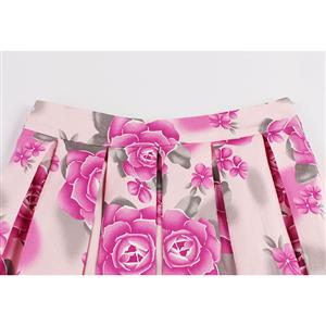 Vintage Rose Print High Waisted Flared Pleated Skirt HG12790