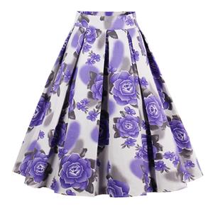 1950's Vintage Skater Skirt, Sexy Skater Skirt for Women, A Line Pleated Skirt, Floral Print Skirt, #HG12791