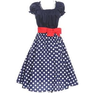 Elegant 1950's Vintage Polka Dot Print Casual Dress N11930