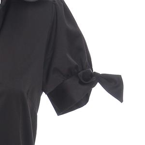 Elegant 1950's Vintage Black Short Sleeves Dress N11929