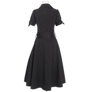 Elegant 1950's Vintage Black Short Sleeves Dress N11929