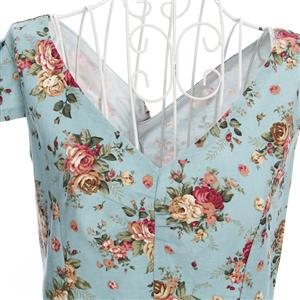 1950's Vintage V Neckline Floral Print Casual Dress N11917