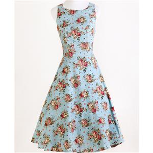 Elegant 1950's Vintage Floral Print Casual Dress N11918