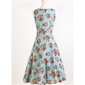Elegant 1950's Vintage Floral Print Casual Dress N11918