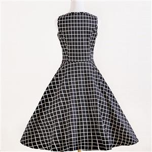 Elegant 1950's Vintage Plaid Print Casual Dress N11919