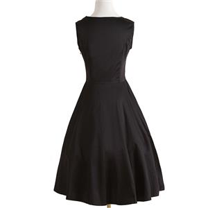 Elegant 1950's Vintage Black Casual Dress N11922