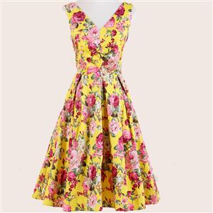 1950's Vintage Floral Print Casual Dress N11933