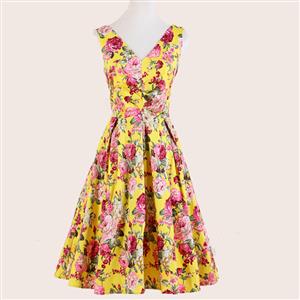 1950's Vintage Floral Print Casual Dress N11933