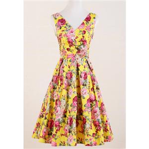 1950's Vintage Floral Print Casual Dress N11933