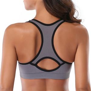 Women's Gray High Impact Workout Yoga Running Sports Bras Racerback N14714