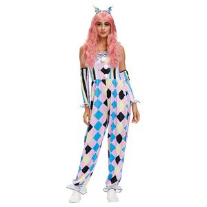 Women's Lace Shoulder Straps Jumpsuit Circus Clown Halloween Adult Cosplay Costume N20596
