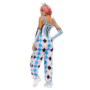 Women's Lace Shoulder Straps Jumpsuit Circus Clown Halloween Adult Cosplay Costume N20596