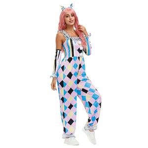 Women's Lace Shoulder Straps Jumpsuit Circus Clown Halloween Adult Cosplay Costume N20596