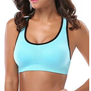 Women's Sky Blue High Impact Workout Yoga Running Sports Bras Racerback N14715