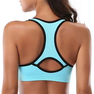 Women's Sky Blue High Impact Workout Yoga Running Sports Bras Racerback N14715