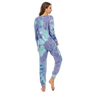 Casual Women's Tracksuit Tie-dye Gradient Print Long Sleeve Sleepwear Pants Sets N20630