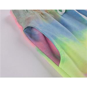 Casual Blue Tie-dye Gradient Print Long Sleeve Hooded Tops Drawstring Tight Pants Suit N20792