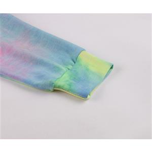 Casual Blue Tie-dye Gradient Print Long Sleeve Hooded Tops Drawstring Tight Pants Suit N20792