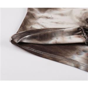 Sexy Pleated Grey Tie-dye Gradient Print Long Sleeve Tops With Mini Package Hip Skirt Sets N20634