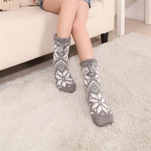 Snowflake Fleece Lining Knit Christmas Stockings Slipper Socks  HG12122