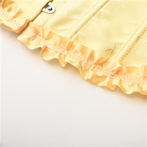 Victorian Gothic Yellow Brocade Plastic Boned Ruffle Waist Cincher Body Shaper Overbust Corset N22412