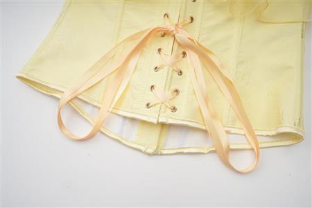 Elegant Yellow Off-the-Shoulder Corset with Floral Embroidery & Ruffle Trim - Women's Waist Trainer N23760