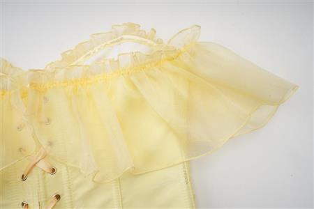 Elegant Yellow Off-the-Shoulder Corset with Floral Embroidery & Ruffle Trim - Women's Waist Trainer N23760
