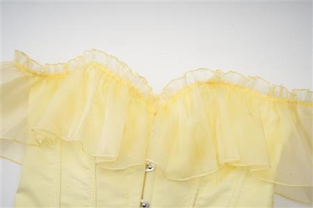 Elegant Yellow Off-the-Shoulder Corset with Floral Embroidery & Ruffle Trim - Women's Waist Trainer N23760
