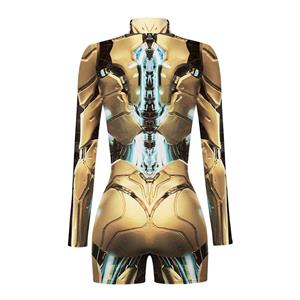 Yeiiow Robot 3D Printed High Neck Long Bodycon Jumpsuit Halloween Costume N22342