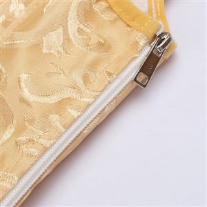 Yellow Lace-Up Dance Bustier Corset with Ruffle Shoulder Straps and Scalloped Hem N237866