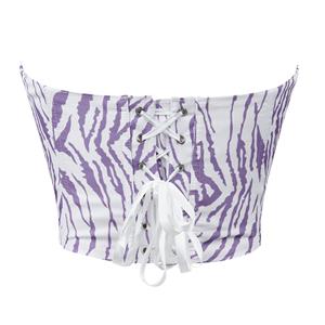 White and Purple Zebra Print Bustier with Crisscross Back Lace-Up, Boned Corset Top N23855