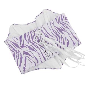 White and Purple Zebra Print Bustier with Crisscross Back Lace-Up, Boned Corset Top N23855