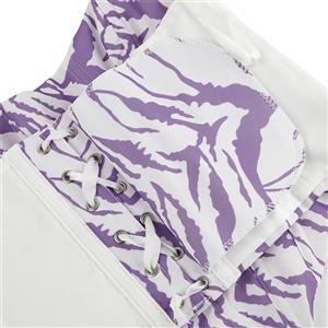 White and Purple Zebra Print Bustier with Crisscross Back Lace-Up, Boned Corset Top N23855