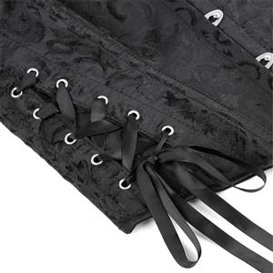 Black Jacquard Corset Top, Vintage Ruffle Trim Bustier  N23893