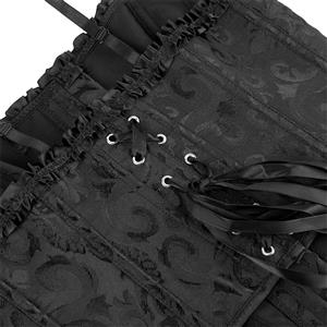 Black Jacquard Corset Top, Vintage Ruffle Trim Bustier  N23893