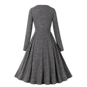 Women's round neck long sleeve knitted lace-up dress N23434
