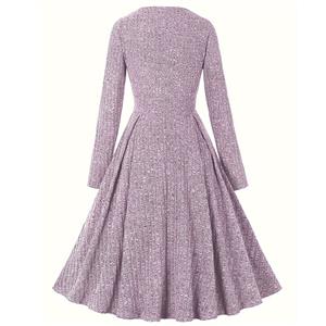 Women's round neck long sleeve knitted lace-up dress N23496