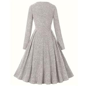 Women's round neck long sleeve knitted lace-up dress N23497