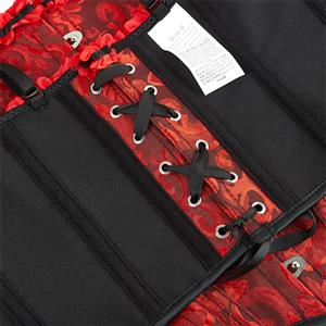 Red Jacquard Corset Top, Vintage Ruffle Trim Bustier  N23894