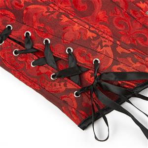 Red Jacquard Corset Top, Vintage Ruffle Trim Bustier  N23894