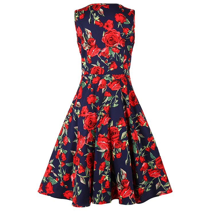 1950's Vintage Retro Rose Floral Print Party Cocktail Tea Dress N11920