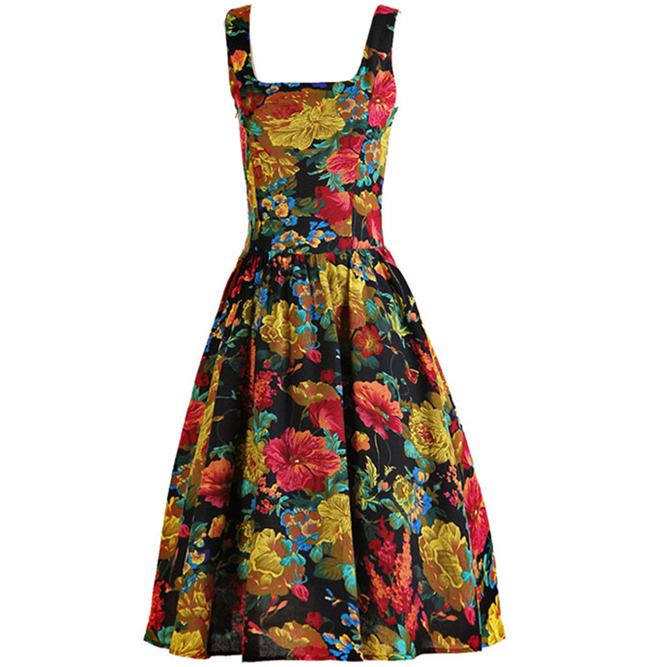 1960's Vintage Rockabilly Floral Print Swing Dress N11913