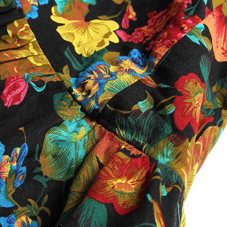 1960's Vintage Rockabilly Floral Print Swing Dress N11913