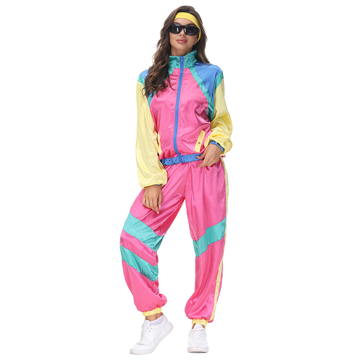 80s Retro Shell Suit Tracksuit Top Trousers Colorful Hip Hop Dancing Adult Cosplay Costume N22027