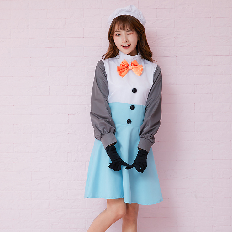 3ps Adorable Winter Snowman High Neck Long Sleeve Mini Dress Cosplay Fancy Costume N19468