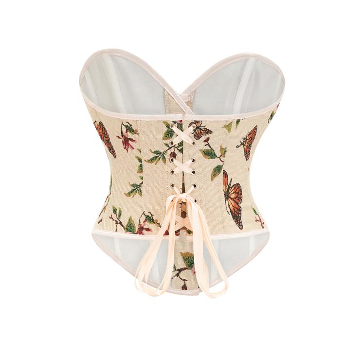 Fashion Womens Butterfly Print Corset Vintage Renaissance Tank Top Vest Camisole N23458